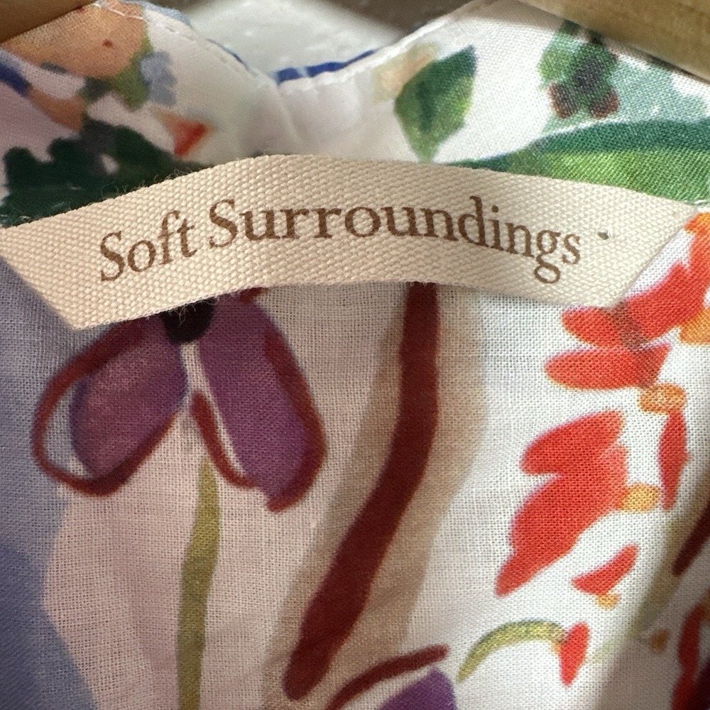 Soft Surroundings Womens XL Button‎ Up Shirt Watercolor Abstract Floral Cotton - Picture 6 of 14